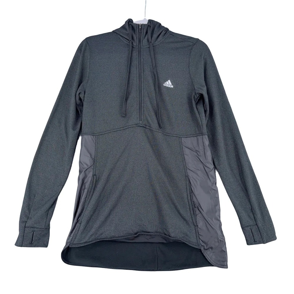 Adidas Women Black Heathered Climalite Quarter Zip Hoodie Jacket Athletic